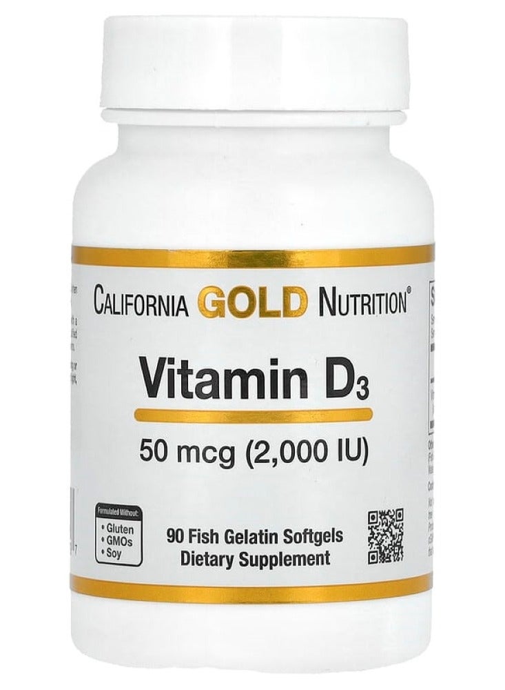 California Gold Nutrition Vitamin D3, 50 mcg (2,000 IU), 90 Fish Gelatin Softgels 