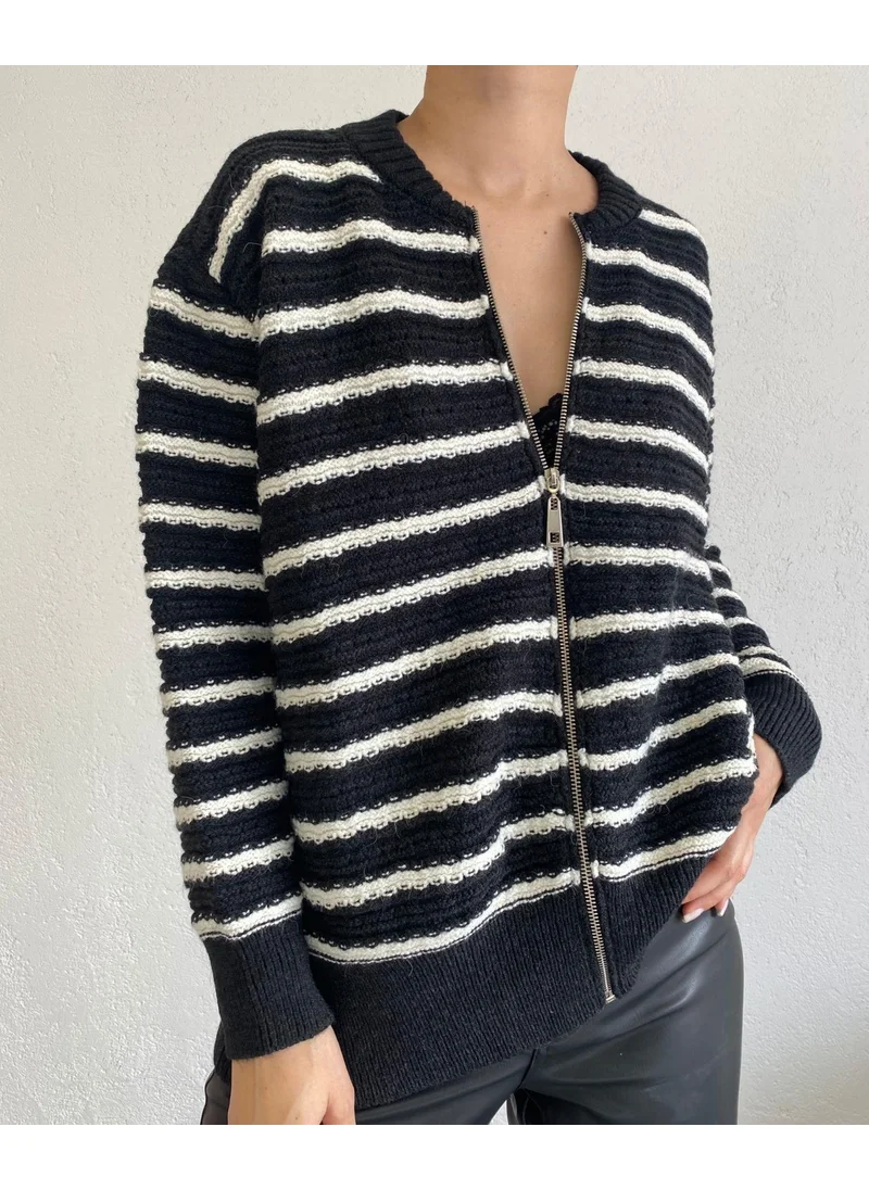 Alexander Gardi Striped Zippered Cardigan