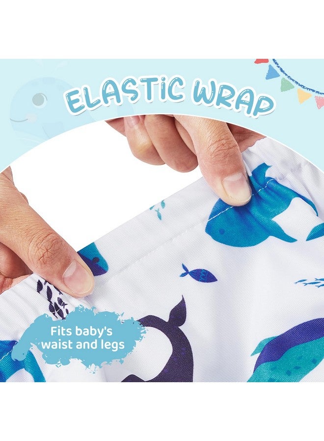 Durio Reusable Swim Diapers for Baby Toddler Newborn Washable Water Diapers for Swimming Beach Essentials A-White Whale 2-3 T - Image 2