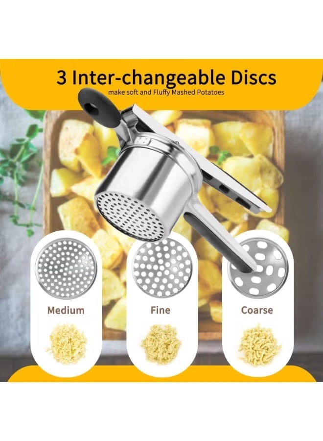 ELTRAZONE Premium Stainless Steel Potato Ricer with 3 Interchangeable Discs, Heavy-Duty Kitchen Press, Manual Potato Masher & Vegetable Press, Ergonomic Handle, Durable Stainless Steel Food Mill for Smooth Mashed Potatoes, Gnocchi, Baby Food & Kitchen Cooking Use - Image 4