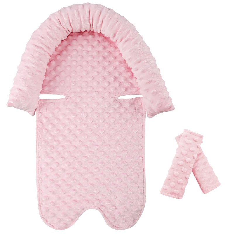 Car Seat Head Support Infant Baby Carseat Head Support  Strap Covers for Newborns Ultra Soft Minky Dotted Fabric Infant Car Seat Insert Perfect for Baby Carseats Strollers and Bouncers