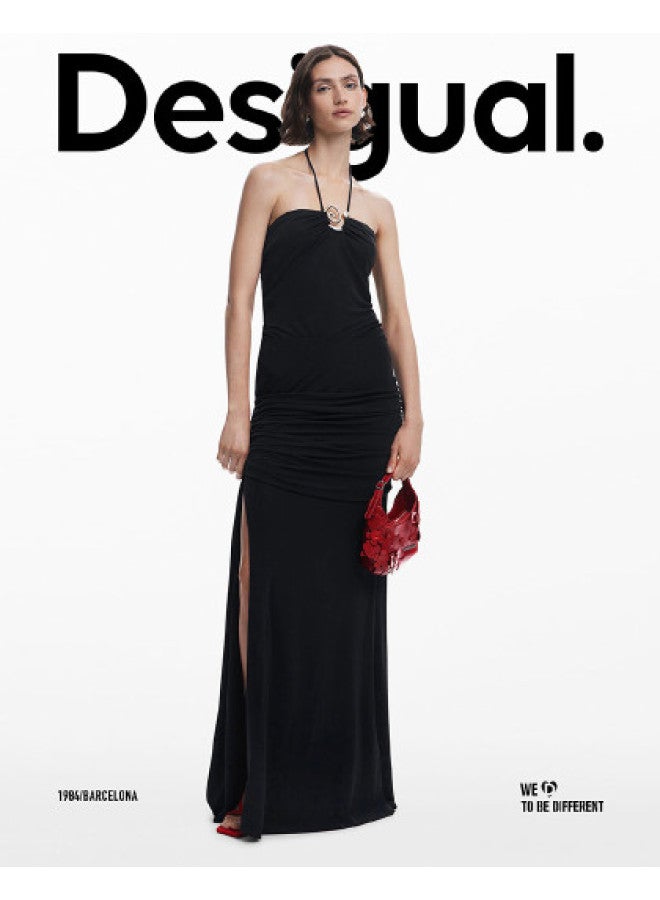 DESIGUAL تنورة ضيقة سوداء بخصر مطوي وشق جانبي ss25 - Image 1