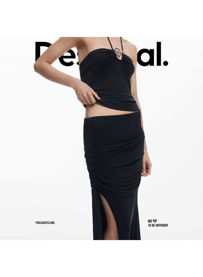 DESIGUAL تنورة ضيقة سوداء بخصر مطوي وشق جانبي ss25 - Image 5