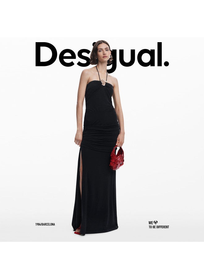 DESIGUAL تنورة ضيقة سوداء بخصر مطوي وشق جانبي ss25 - Image 2