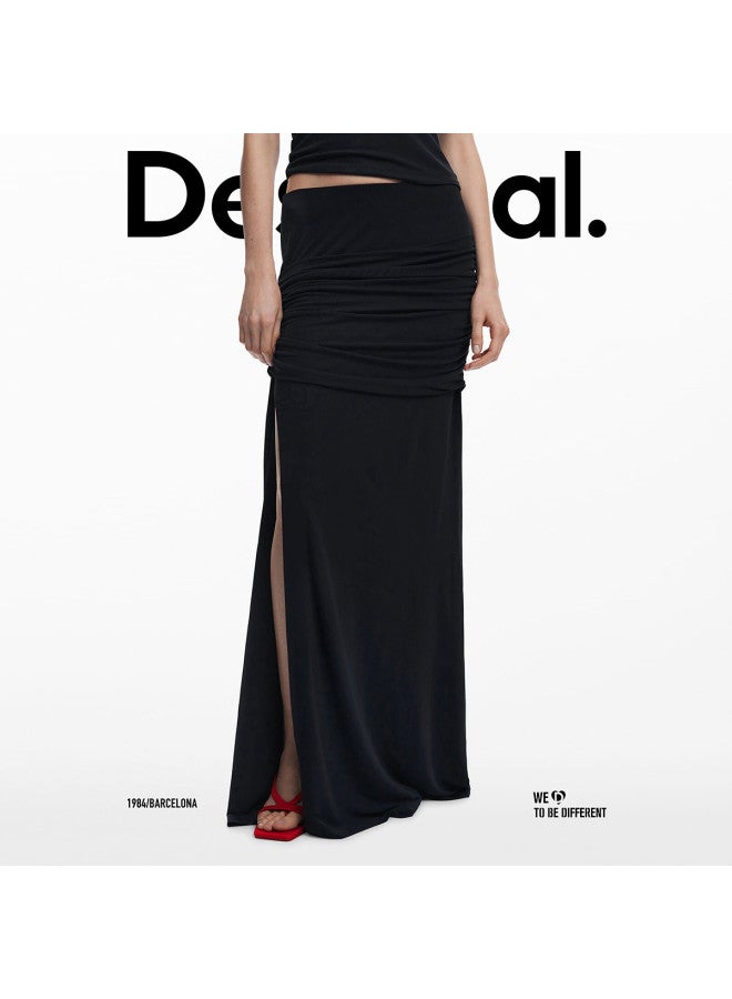 DESIGUAL تنورة ضيقة سوداء بخصر مطوي وشق جانبي ss25 - Image 3