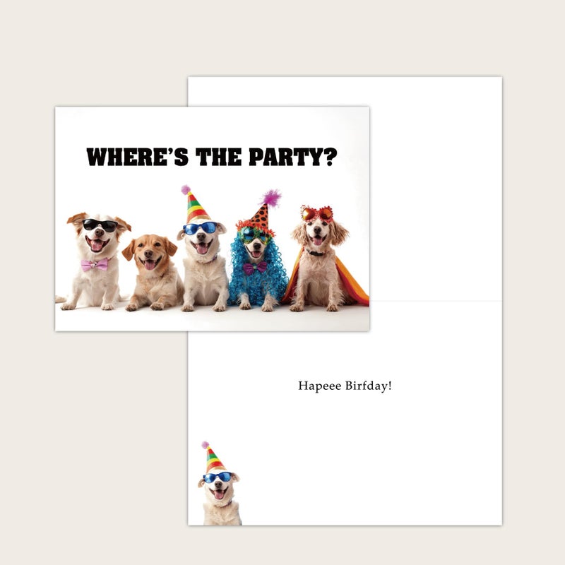 Gooji 5x7 Where's Party Dogs Birthday Card â€“ Funny Birthday Cards for Women â€“ Fun Happy Birthday Card for Husband and Wife â€“ Mom, Dad, Best Friend, Son, Daughter - Image 4