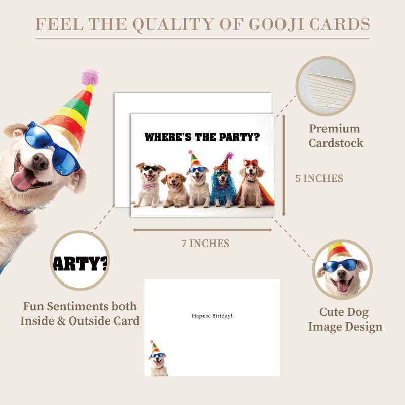 Gooji 5x7 Where's Party Dogs Birthday Card â€“ Funny Birthday Cards for Women â€“ Fun Happy Birthday Card for Husband and Wife â€“ Mom, Dad, Best Friend, Son, Daughter - Image 3