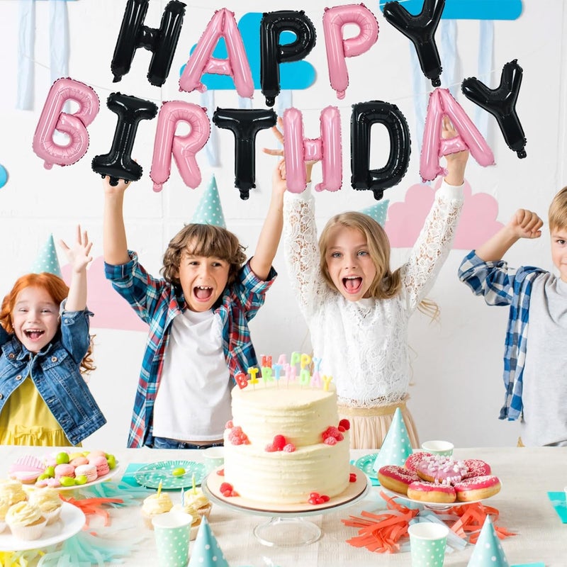 تونيفول لافتة بالونات عيد ميلاد سعيد من تونيفول، 16 بوصة، حروف مايلار فويل، لافتة عيد ميلاد قابلة لإعادة الاستخدام للفتيات والفتيان والأطفال والكبار، مستلزمات ديكورات حفلات عيد الميلاد (أسود وردي) - Image 3