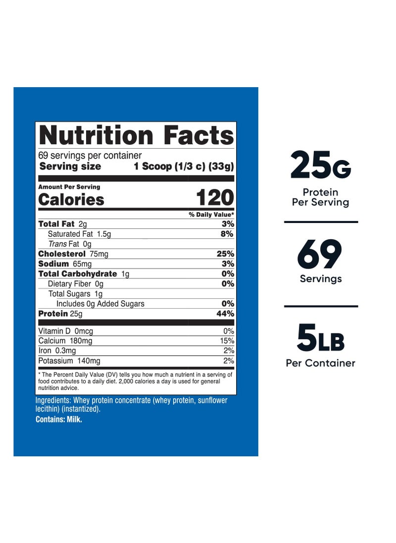 Nutricost - Whey Protein Concentrate, 25 G Protein Per Serving | 69 SERVINGS | 5 LB Per Container - Unflavored Net Wt.5 LB ( 2268 G ) - Image 1