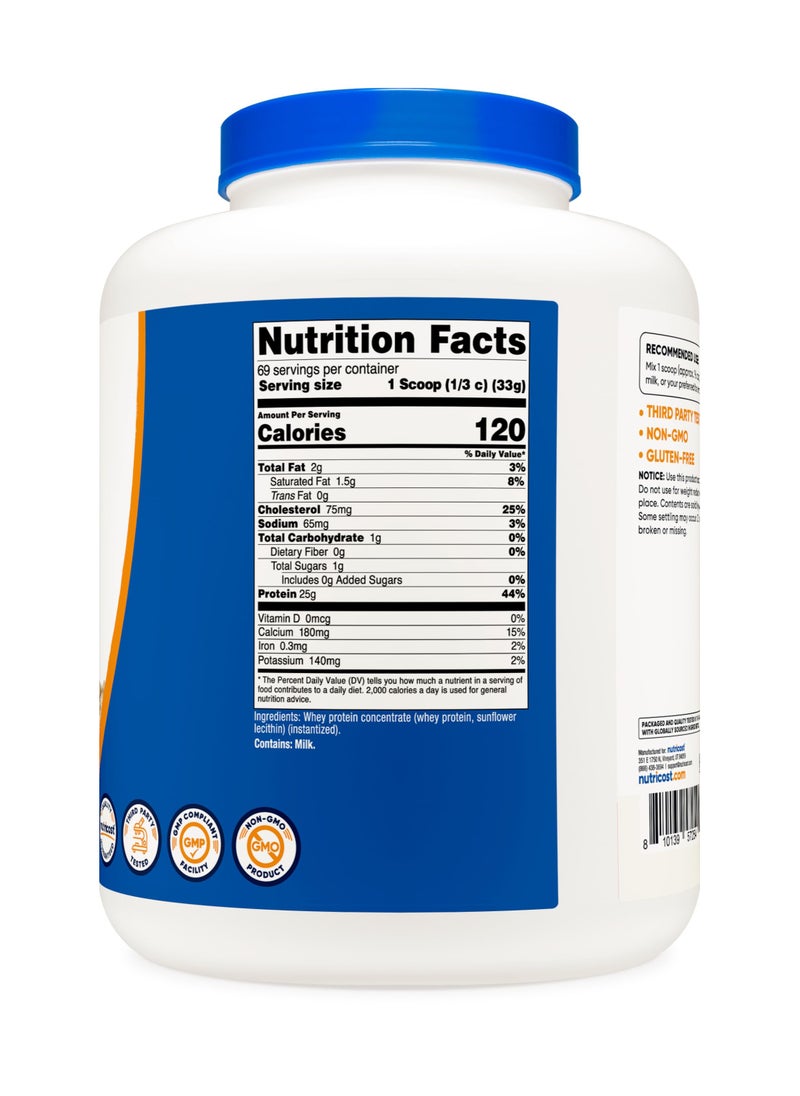 Nutricost - Whey Protein Concentrate, 25 G Protein Per Serving | 69 SERVINGS | 5 LB Per Container - Unflavored Net Wt.5 LB ( 2268 G ) - Image 1