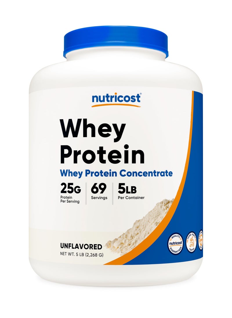 Nutricost - Whey Protein Concentrate, 25 G Protein Per Serving | 69 SERVINGS | 5 LB Per Container - Unflavored Net Wt.5 LB ( 2268 G ) - Image 1