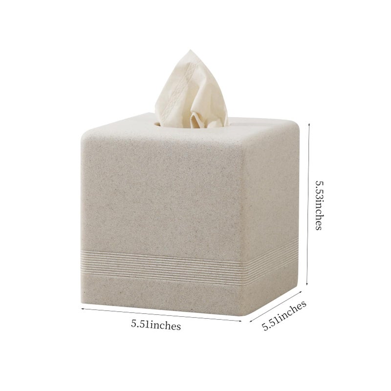 Haocoott Tissue Box Cover Square, Resin Facial Tissue Holder Covers Cube Toilet Paper Holder Case Dispenser Home Decorative for Bathroom Kitchen Bedroom Living Room Office (Beige) - Image 3