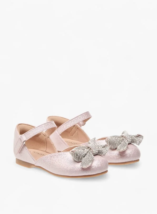 جونيورز حذاء باليرينا مزين بفيونكة للبنات بإغلاق لاصق