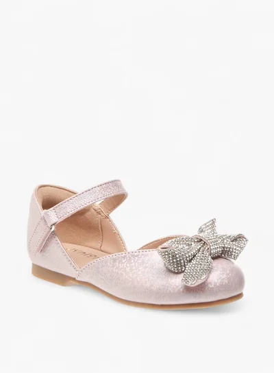 JUNIORS Girls Embellished Bow Ballerina Shoes With Hook And Loop Closure