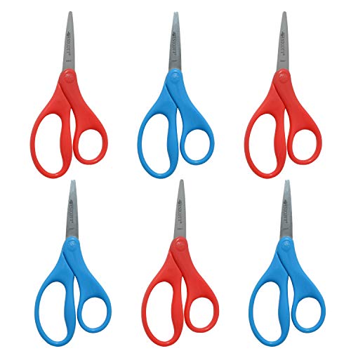 Westcott Kids Scissors, 5 Inch, Pointed, Pack of 6-3 Red and 3 Blue - Image 1