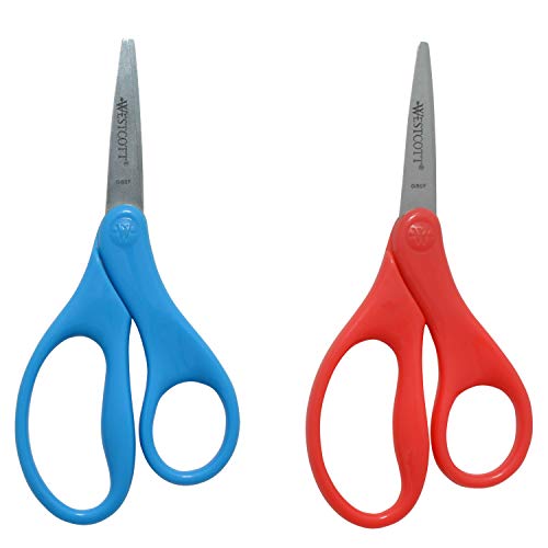 Westcott Kids Scissors, 5 Inch, Pointed, Pack of 6-3 Red and 3 Blue - Image 2