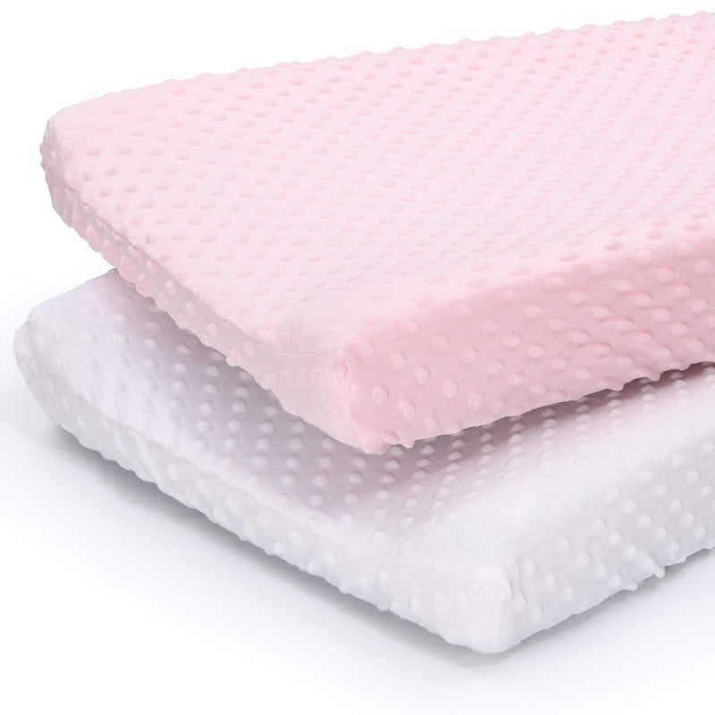 The Peanutshell Baby Girl Changing Pad Covers Set of 2 Ultra Soft Baby Cover Fits Standard Changing Table Pads Durable Machine Washable Sheets Pink White Minky
