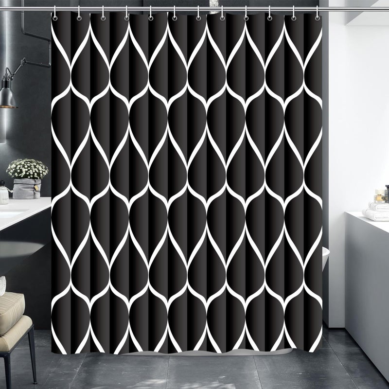 Gelbchu Black 72 x 72 Inch Cloth Shower Curtain Waterproof Design and Polyester QuickDrying Heavy Duty Shower Curtains Set for Bathroom Machine Washable with 12 Plastic Hooks
