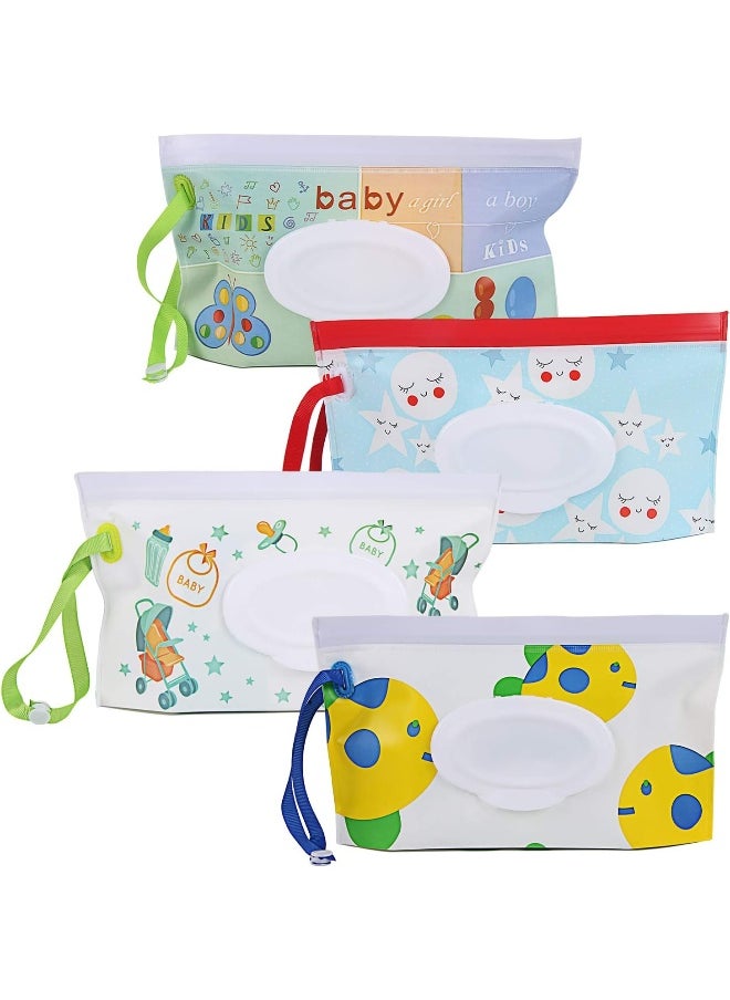 FEBSNOW FEBSNOW 4 Pack Baby Wipes Container, Reusable Portable Wet Wipe Pouch, Wipe Dispenser Container, Baby Travel Wet Wipe Holder  - Image 1