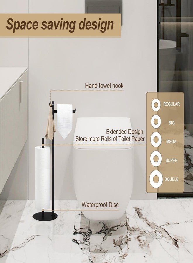 BVL Toilet Paper Holder Stand, Matte Black with Extra Heavy Base, Holds 5 Rolls, Waterproof Pad, Minimalist Design, 304 Stainless Steel, Rustproof & Space-Saving with Hook - Image 2
