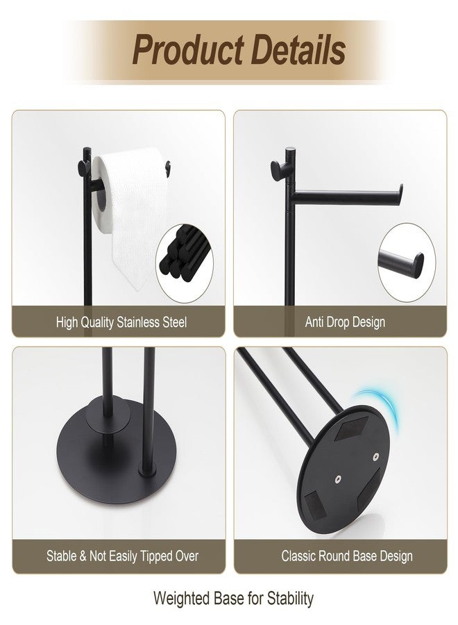 BVL Toilet Paper Holder Stand, Matte Black with Extra Heavy Base, Holds 5 Rolls, Waterproof Pad, Minimalist Design, 304 Stainless Steel, Rustproof & Space-Saving with Hook - Image 5