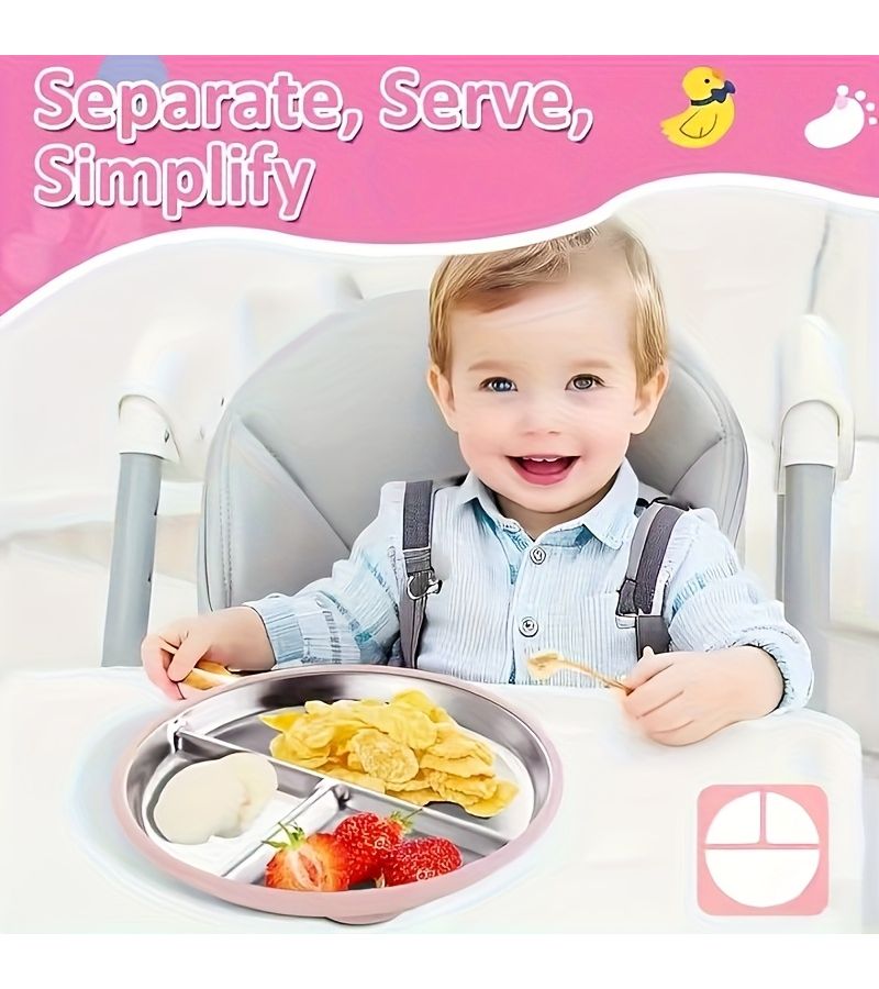 Dark Green Silicone Plate With Stainless Steel Fork And Spoon Set For Kids - Image 3