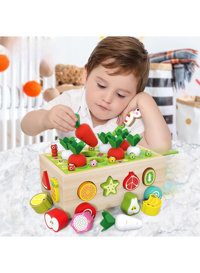 Cpc Children's Educational Toys Farm Radish Toy Shape Matching Product Wooden Intelligence Car Baby 1-3 Years Old-Color:Hand-painted Frog Cart - Image 2