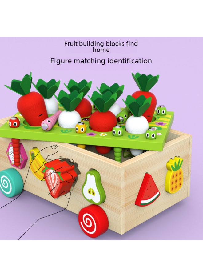 Cpc Children's Educational Toys Farm Radish Toy Shape Matching Product Wooden Intelligence Car Baby 1-3 Years Old-Color:Hand-painted Frog Cart - Image 5