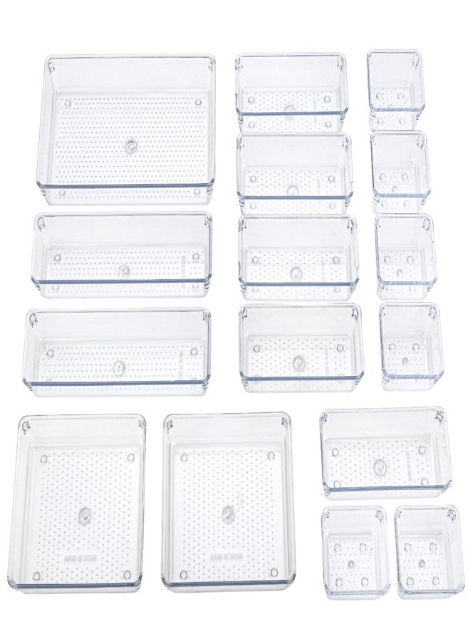IDITRI EXPORT Transparent Drawer Organizer Tray Set – 16 Piece Modular Plastic Storage System for Kitchen, Vanity, Bathroom, Office & Home Organization. - Image 1