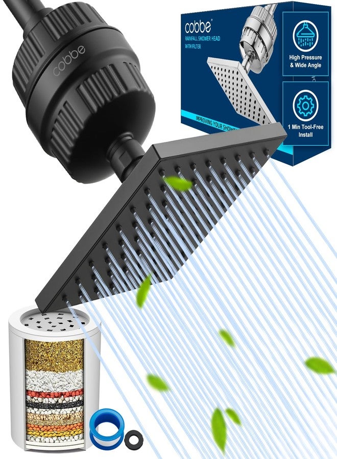 Cobbe High Pressure Filtered Shower Head Combo, Rain Shower Head with 20 Stage Shower Head Filter for Hard Water - Adjustable Replacement Remove Chlorine and Harmful Substances, Matte Black - Image 1