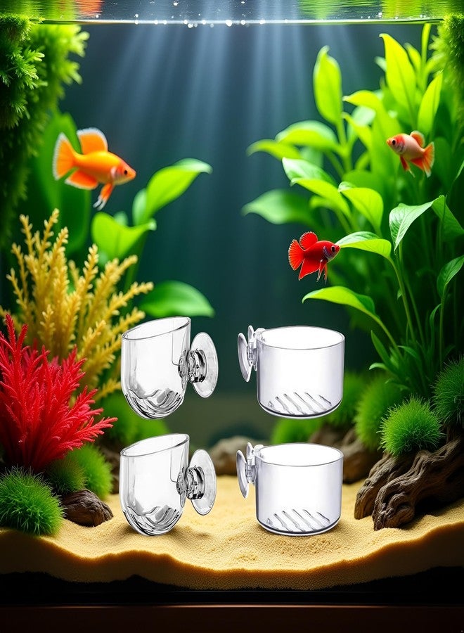 4 أكواب نباتات مائية شفافة من الأكريليك مع قاعدة شفط - زينة لحوض السمك، شكلان لتزيين حوض السمك - Image 4