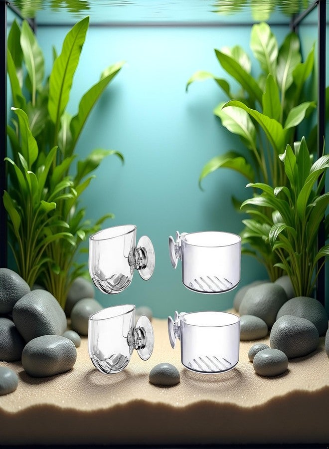 4 أكواب نباتات مائية شفافة من الأكريليك مع قاعدة شفط - زينة لحوض السمك، شكلان لتزيين حوض السمك - Image 5