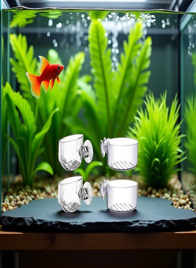 4 أكواب نباتات مائية شفافة من الأكريليك مع قاعدة شفط - زينة لحوض السمك، شكلان لتزيين حوض السمك - Image 3