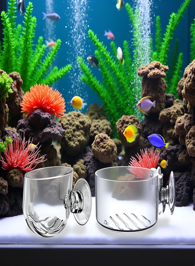 4 أكواب نباتات مائية شفافة من الأكريليك مع قاعدة شفط - زينة لحوض السمك، شكلان لتزيين حوض السمك - Image 2