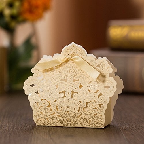 Lucky Star 50x Champagne Gold Laser Cut Wedding Favor Boxes Candy Birthday Party Baby Shower Chocolate Gift - Image 1
