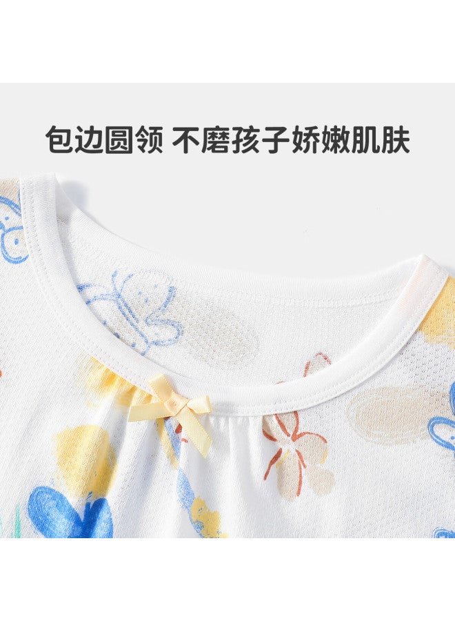 Yuzhaolin Girls' Summer Cotton Pajamas Children'S Home Wear Big Kids Clothing Romantic Short Sleeve Nightgown - Image 3
