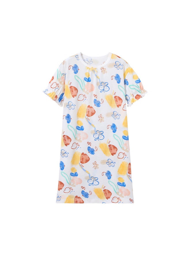 Yuzhaolin Girls' Summer Cotton Pajamas Children'S Home Wear Big Kids Clothing Romantic Short Sleeve Nightgown - Image 5