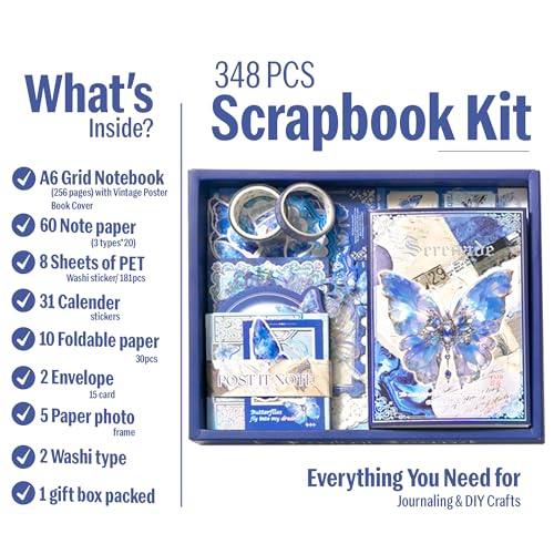 The AutoStory Music Scrapbook Album Set A6 Junk Journal Notes Aesthetic Stickers Symphony Collage Papers Washi Tape DIY Craft Art Planner Decoration Supply Gift Teens Girls (Serenade, Blue) - Image 2