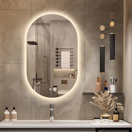 Niccy Oval LED Bathroom Vanity Mirror 32x20inch Frameless Backlit Mirror with Light Smart AntiFog Waterproof Mirror with Memory Function Dimmable Lighted Mirror