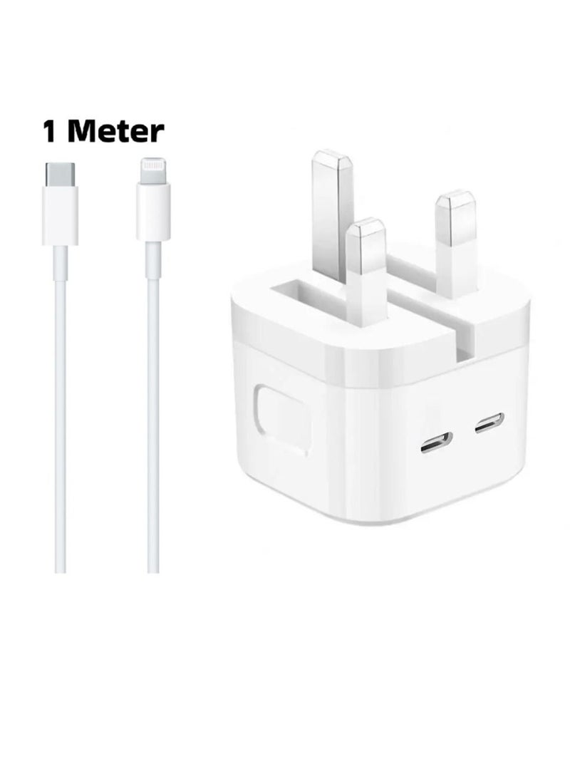 DIGI CORE iPhone Charger 50W USB-C Dual Port Power Adapter iPhone Fast Charger With Type-C To Lightning Cable 1 Meter White USB C Wall Fast Charger Compatible With iPhone All Models Best For iPhone 14 Series  - Image 2