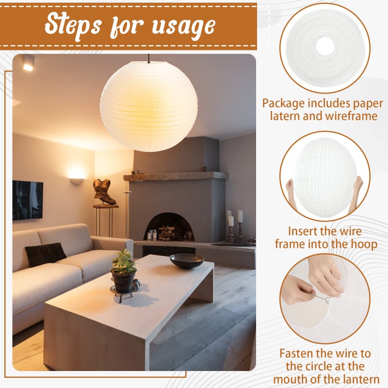 Lanties 2 Pcs Chinese Paper Lantern 30 Jumbo Round Lantern Lamp Japanese Hanging Ball luminary for Bridal Shower Decoration Anniversary Birthday Classroom Ceiling Wedding Party Supply(White) - Image 3
