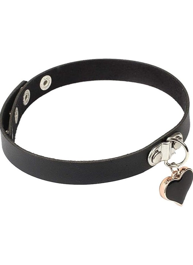 MIRFA Black Faux Leather Choker Necklace With Dangling Heart Pendant  - Image 1
