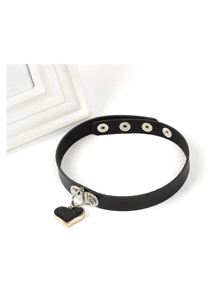 MIRFA Black Faux Leather Choker Necklace With Dangling Heart Pendant  - Image 2