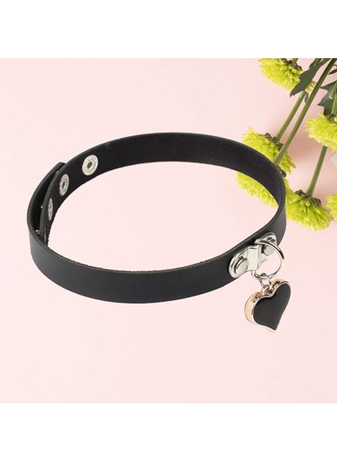 MIRFA Black Faux Leather Choker Necklace With Dangling Heart Pendant  - Image 5