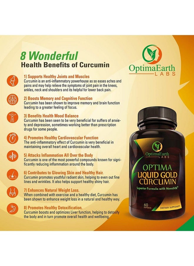 OptimaEarth Labs Optimaearth Liquid Gold Curcumin W/Novasol Turmeric Curcumin Supplement Relief Factor For Joint Pain And Inflammation 185X More Bioavailable Than Standard Curcumin Supplements  - Image 5