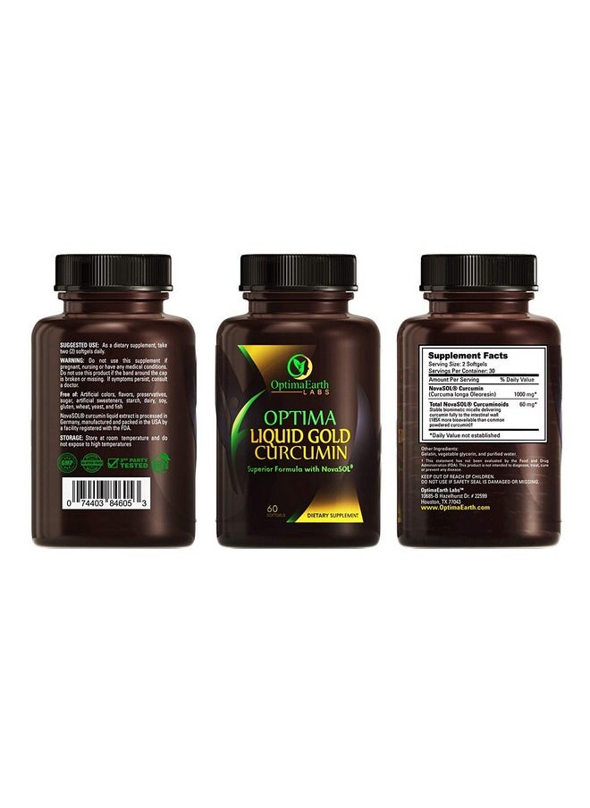 OptimaEarth Labs Optimaearth Liquid Gold Curcumin W/Novasol Turmeric Curcumin Supplement Relief Factor For Joint Pain And Inflammation 185X More Bioavailable Than Standard Curcumin Supplements  - Image 3