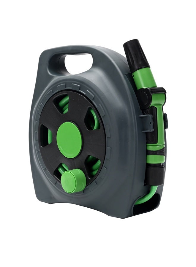 لوازم بكرة ​​خرطوم حديقة مع فوهة رش -10 متر- أخضر مجموعة خرطوم ماء محمولة مع مسدس رش بثلاث أنماط قابلة للتعديل، خرطوم 10 متر مقاوم للالتواء لري الحديقة وغسل السيارات وتنظيف الفناء والمساحات الخارجية - Image 1