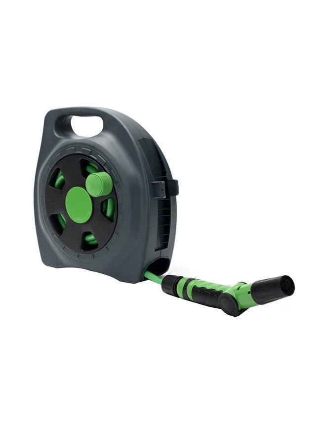 لوازم بكرة ​​خرطوم حديقة مع فوهة رش -10 متر- أخضر مجموعة خرطوم ماء محمولة مع مسدس رش بثلاث أنماط قابلة للتعديل، خرطوم 10 متر مقاوم للالتواء لري الحديقة وغسل السيارات وتنظيف الفناء والمساحات الخارجية - Image 5