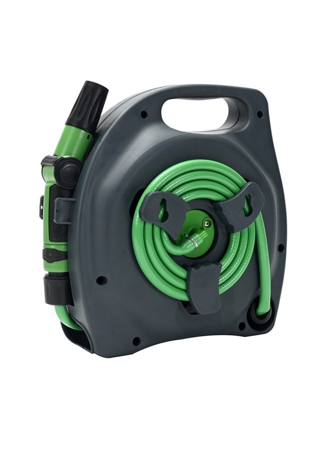 لوازم بكرة ​​خرطوم حديقة مع فوهة رش -10 متر- أخضر مجموعة خرطوم ماء محمولة مع مسدس رش بثلاث أنماط قابلة للتعديل، خرطوم 10 متر مقاوم للالتواء لري الحديقة وغسل السيارات وتنظيف الفناء والمساحات الخارجية - Image 4