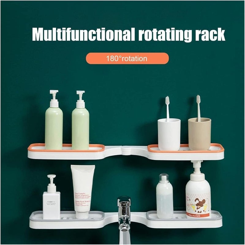 MEXONIC Wall Mounted Countertop Corner Dual Purpose Shelf, 180 Degree Rotation Corner Shower Shelves, Bathroom Corner Punch Free Rack Shampoo Storage Rack Holder with Suction Cup (Grey), ABS Plastic - Image 2